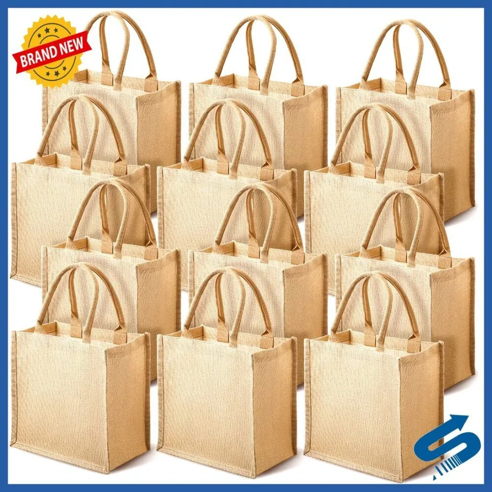 Reusable Jute Tote Bags Set of 12 Blank DIY Bridesmaid Gift Shopping Bags